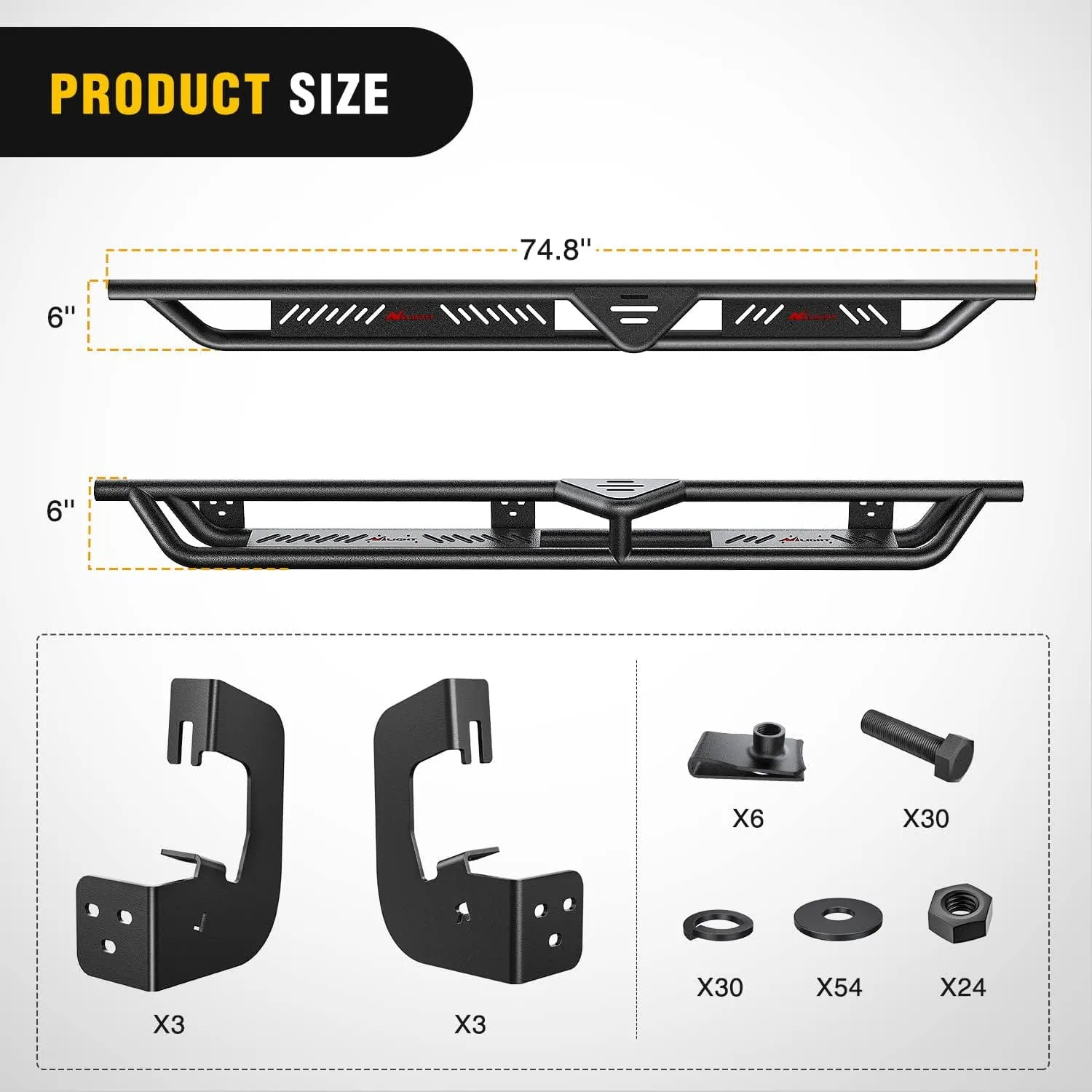 2007-2018 Chevy Silverado/GMC Sierra 1500 | 2007-2019 Chevy Silverado/GMC Sierra 2500HD 3500HD Extended Running Boards Dual-Stage Textured Powder Coated Side Step Nerf Bars Running Boards