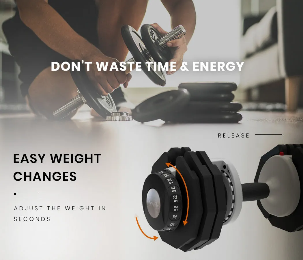 2x 25kg Adjustable Dumbbell Set Weights Dumbbells Home Fitness Stand | ATIVAFIT
