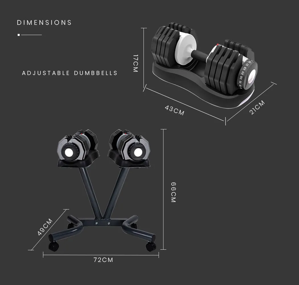 2x 25kg Adjustable Dumbbell Set Weights Dumbbells Home Fitness Stand | ATIVAFIT