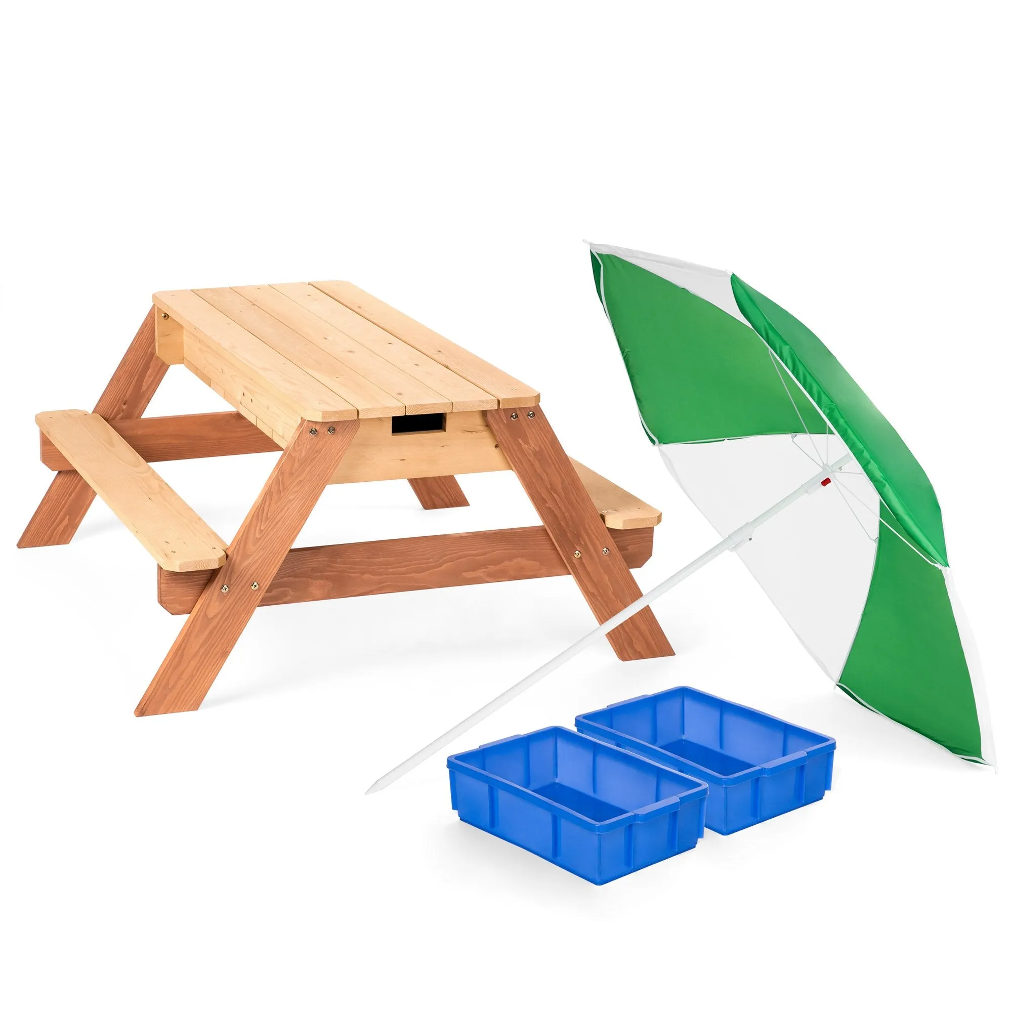 3-in-1 Kids Convertible Wood Sand & Water Picnic Table w/ Umbrella