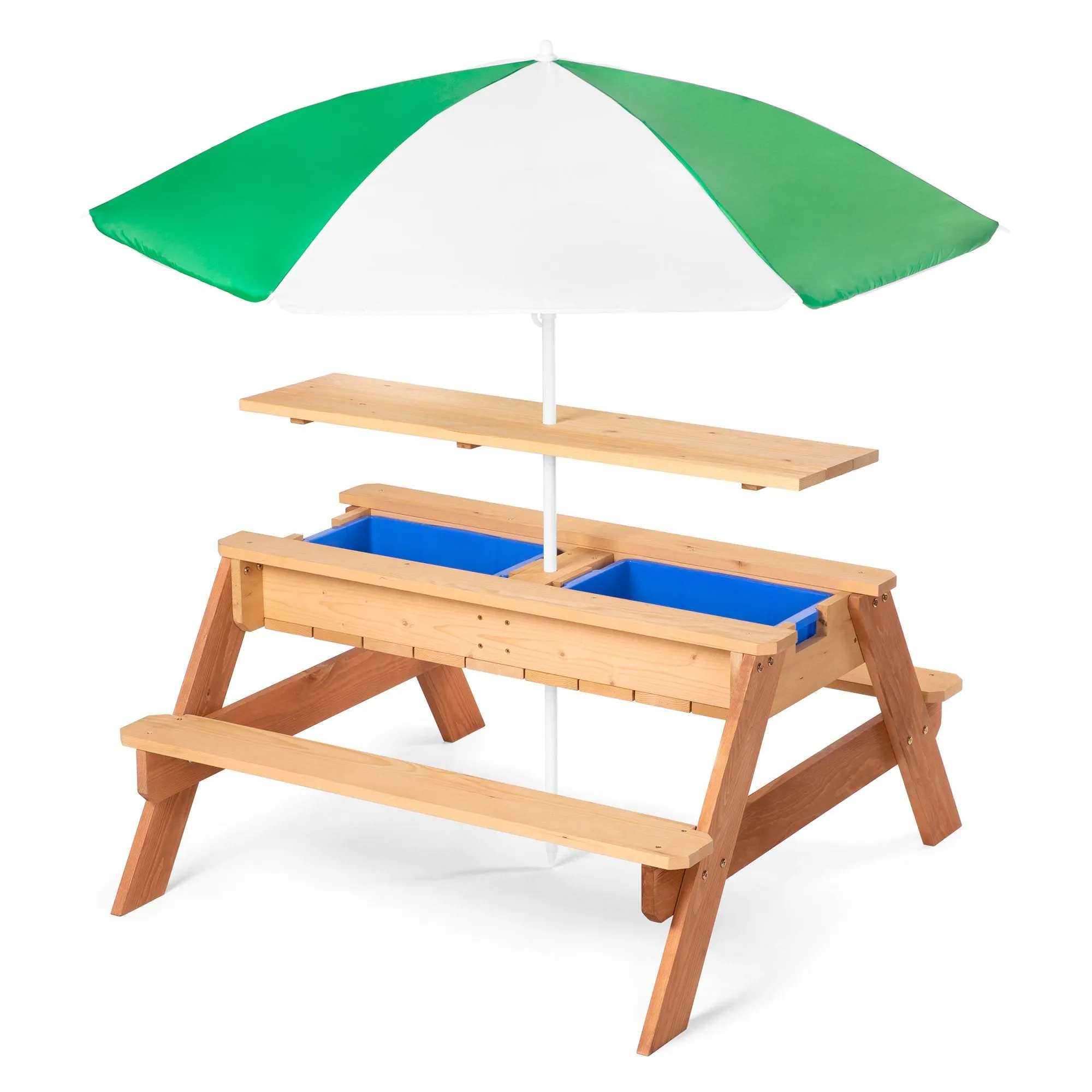 3-in-1 Kids Convertible Wood Sand & Water Picnic Table w/ Umbrella