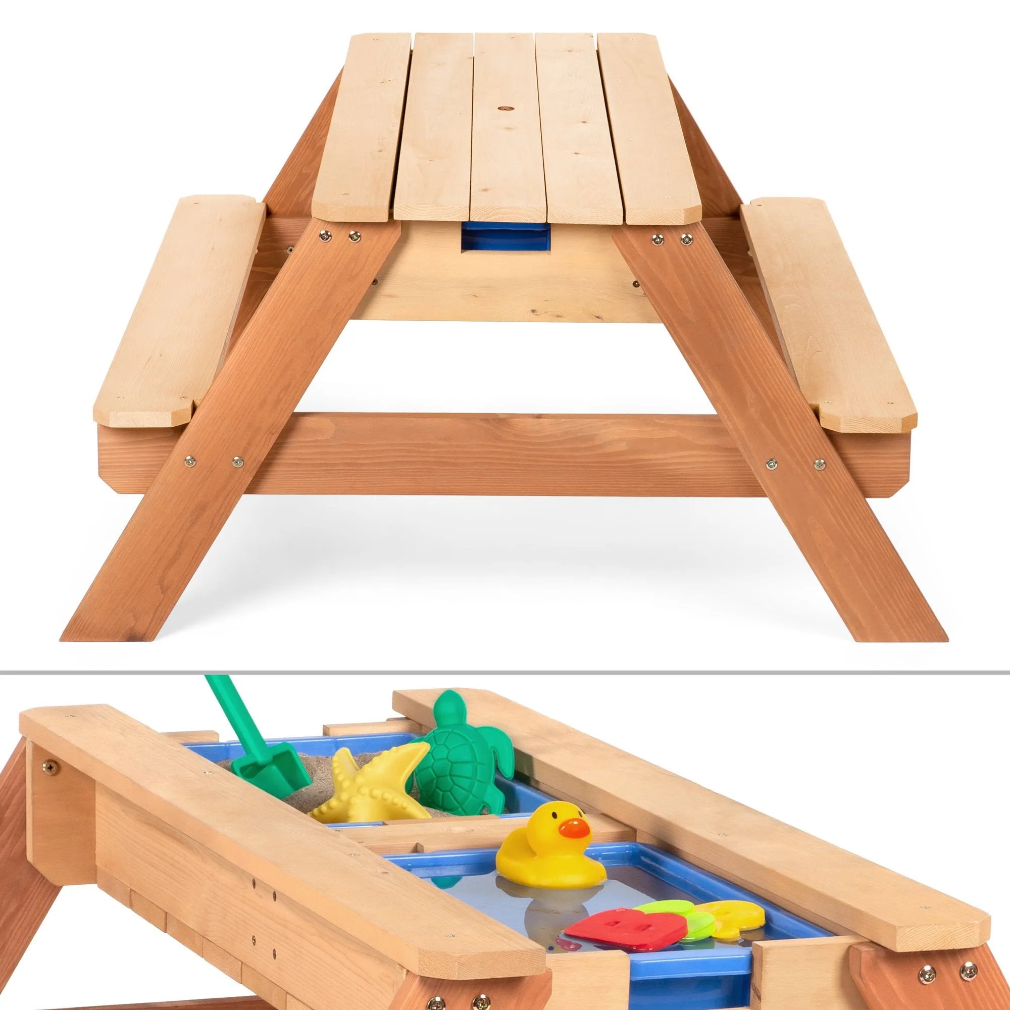 3-in-1 Kids Convertible Wood Sand & Water Picnic Table w/ Umbrella
