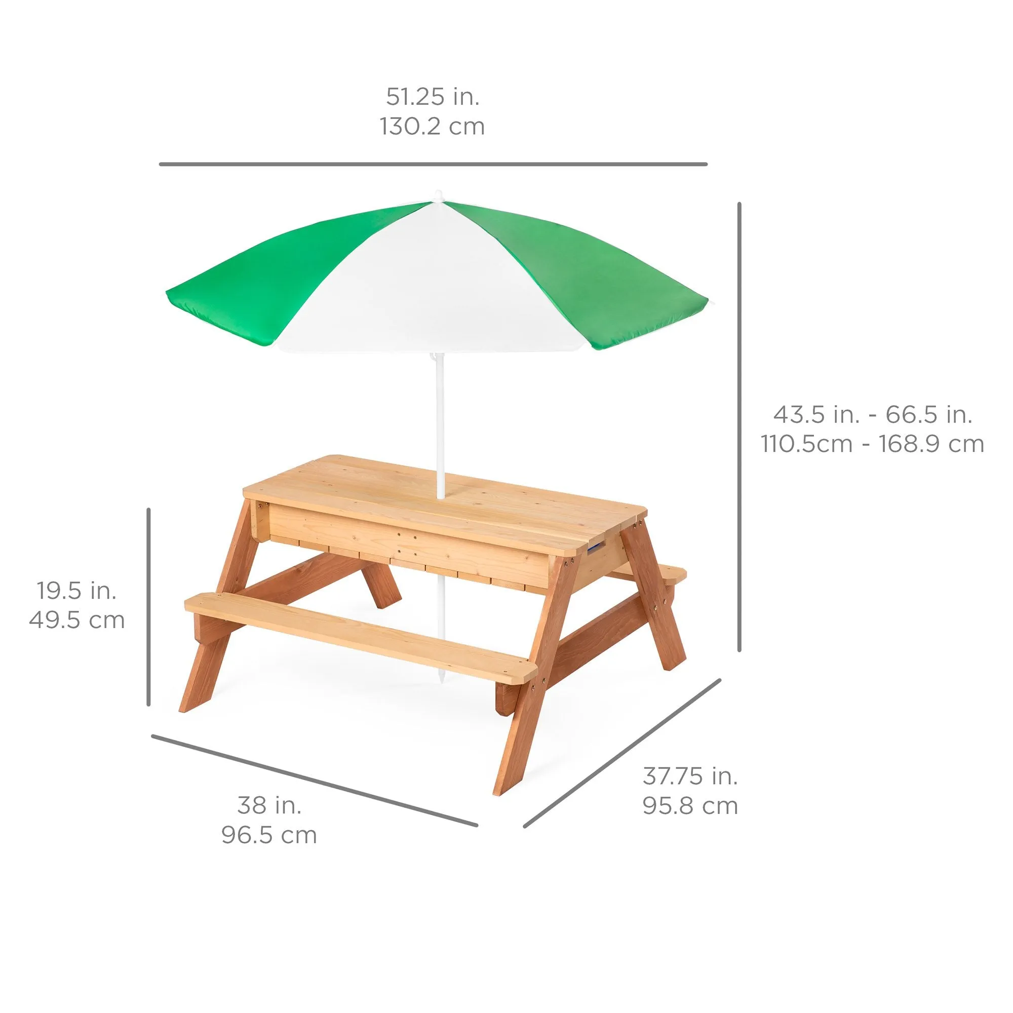 3-in-1 Kids Convertible Wood Sand & Water Picnic Table w/ Umbrella
