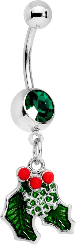 Body Candy 14G 12mm 316L Steel Navel Ring Green Winter Snow Christmas Mistletoe Belly Button Ring 1/2