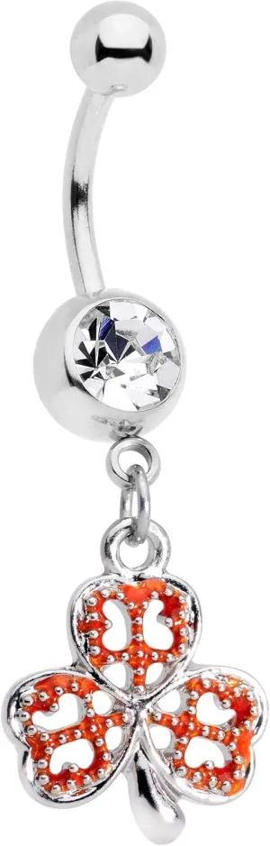 Body Candy 14G 316L Stainless Steel Navel Ring Piercing Clear Accent Red Shamrock Dangle Belly Button Ring