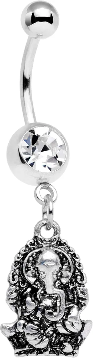 Body Candy 14G 3/8" 316L Stainless Steel Navel Ring Piercing Clear Accent Sacred Elephant Belly Button Ring 10mm