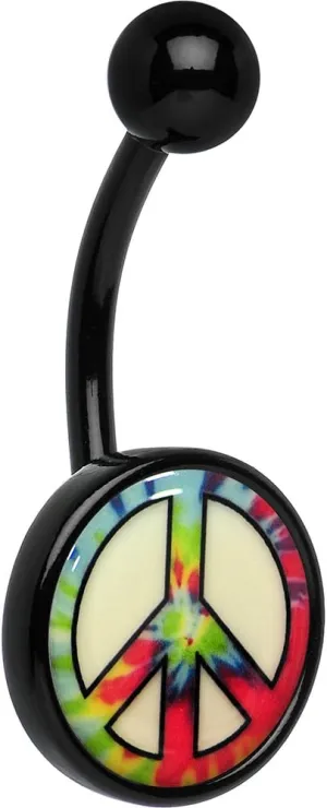 Body Candy Unisex Adult Glow in the Dark Tie Dyed Peace Sign Belly Button Ring