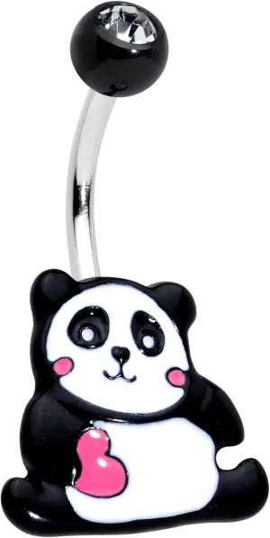 Body Candy Womens 14G 316L Stainless Steel Navel Ring Piercing Clear Accent Panda Heart Belly Button Ring