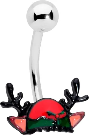 Body Candy Womens 14G 316L Stainless Steel Navel Ring Piercing Red Reindeer Antler Hat Belly Button Ring