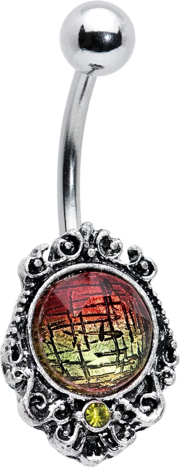 Body Candy Womens 14G 316L Stainless Steel Navel Ring Piercing Red Yellow Accent Orb Belly Button Ring