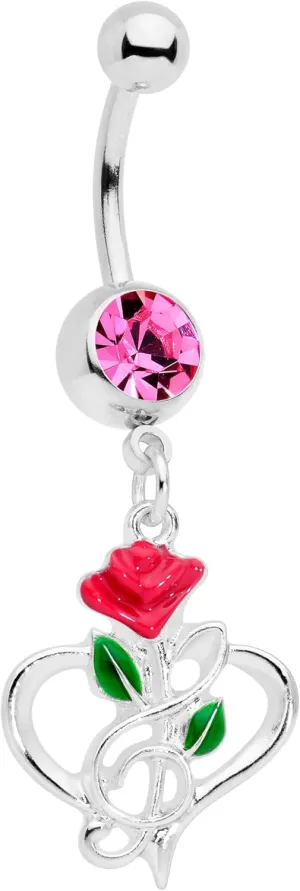 Body Candy Womens 14G 316L Steel Navel Ring Piercing Color Accent Music Heart Dangle Belly Button Ring