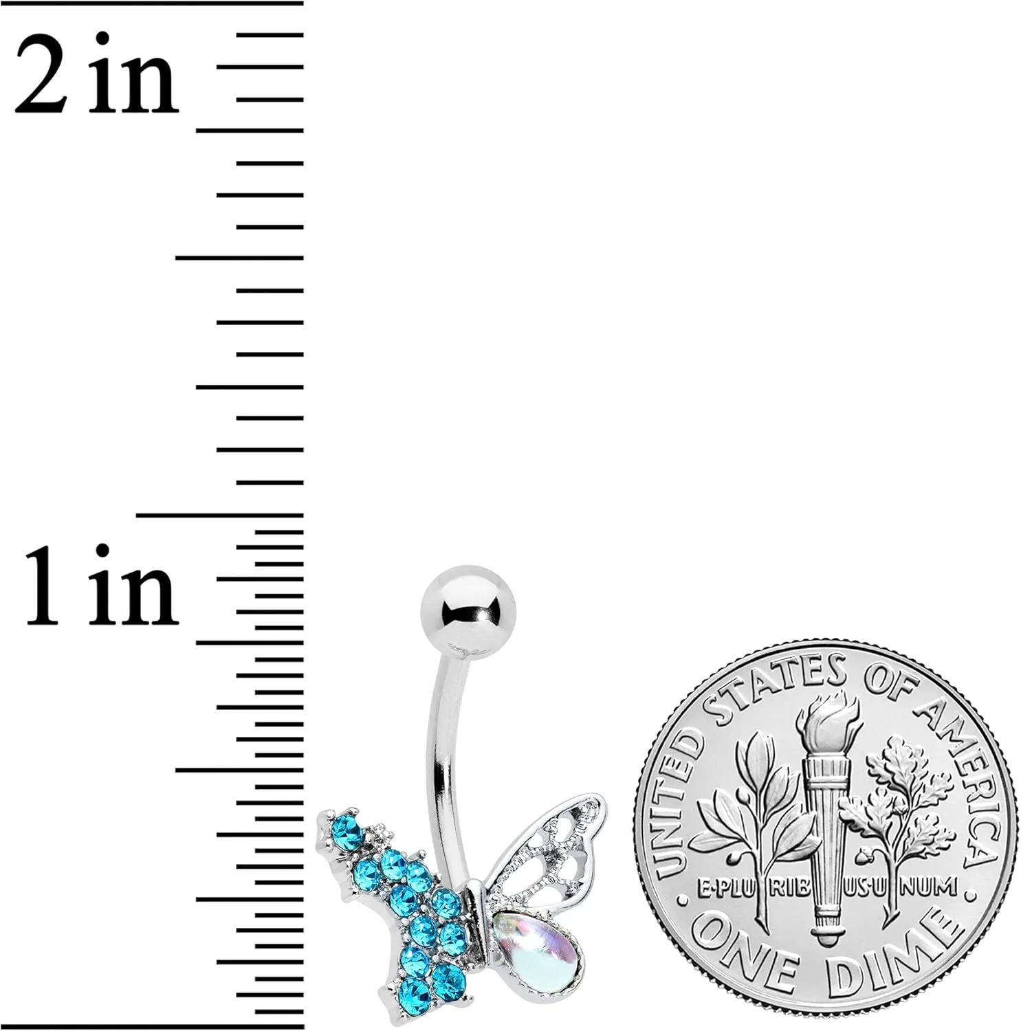Body Candy Womens 14G Stainless Steel Navel Ring Piercing Color Accent Glam Butterfly Belly Button Ring