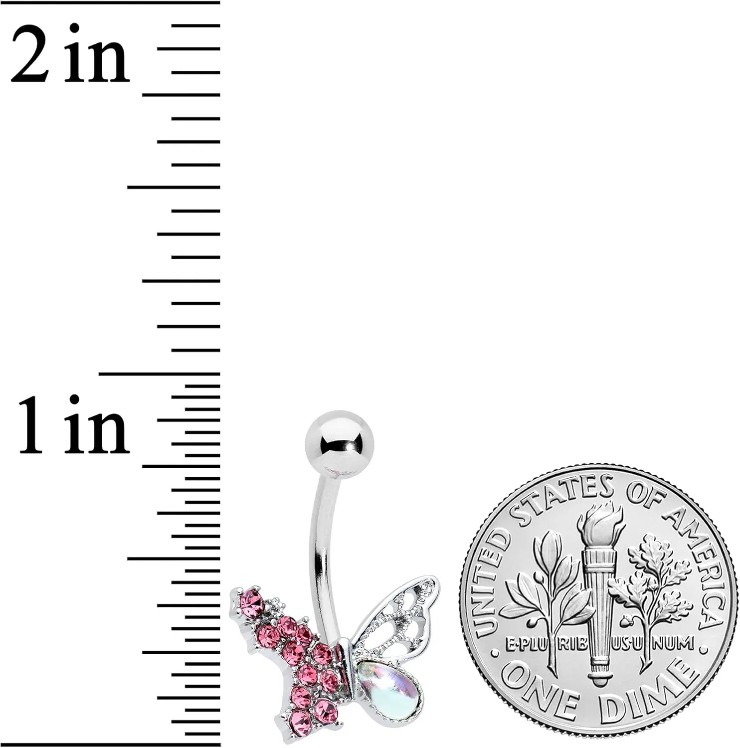 Body Candy Womens 14G Stainless Steel Navel Ring Piercing Color Accent Glam Butterfly Belly Button Ring
