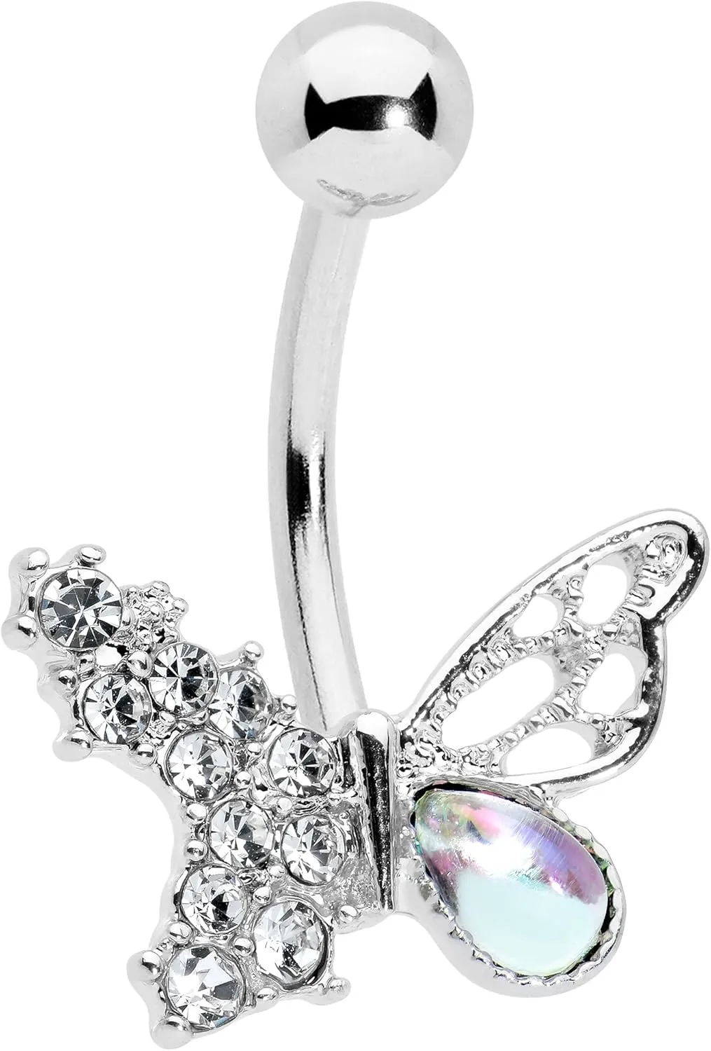 Body Candy Womens 14G Stainless Steel Navel Ring Piercing Color Accent Glam Butterfly Belly Button Ring