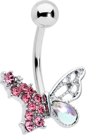Body Candy Womens 14G Stainless Steel Navel Ring Piercing Color Accent Glam Butterfly Belly Button Ring