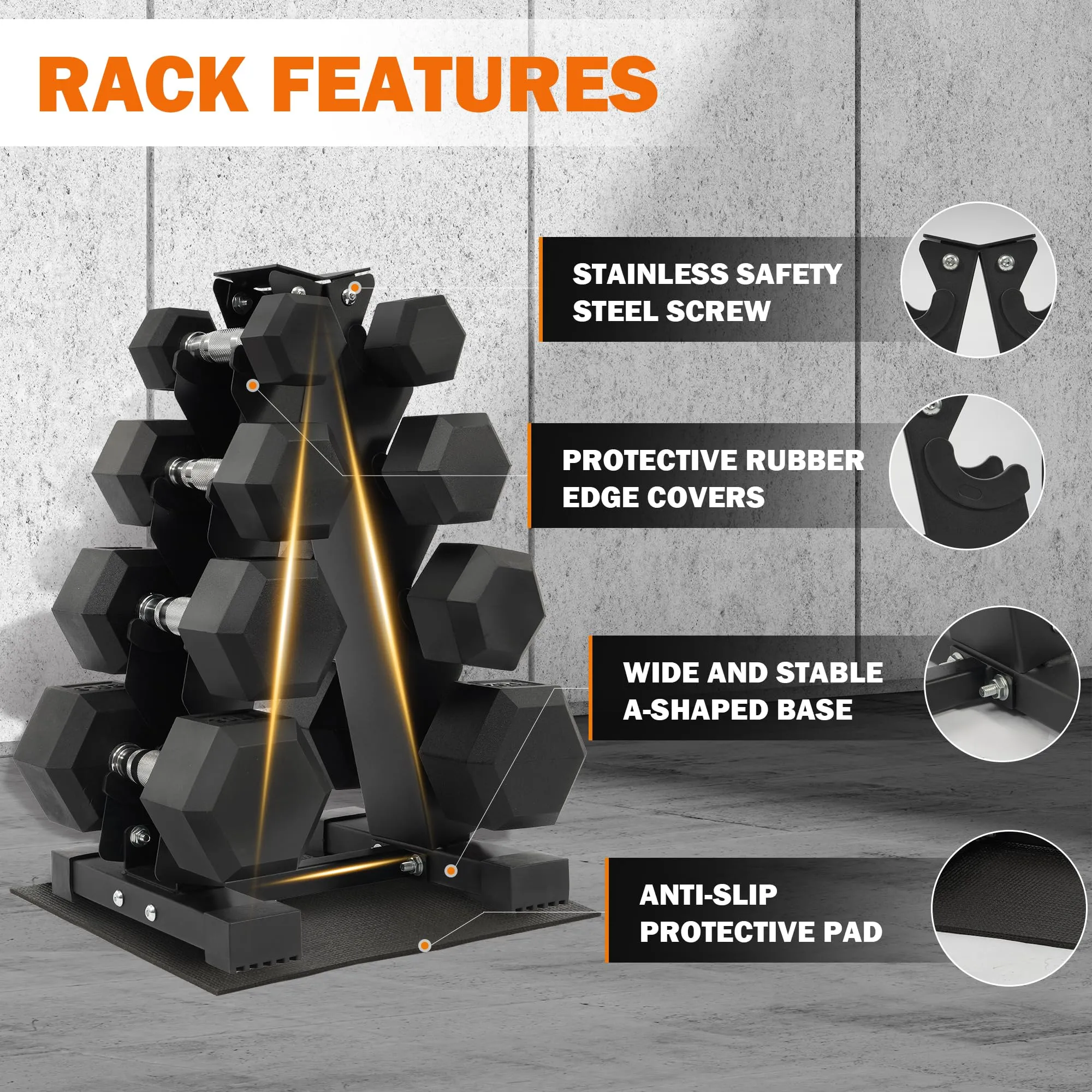 Fitvids Dumbbell Set with Rack, Rubber Coated Hex Dumbbell Weights in 100lbs, 5, 10, 15, 20lbs Pair