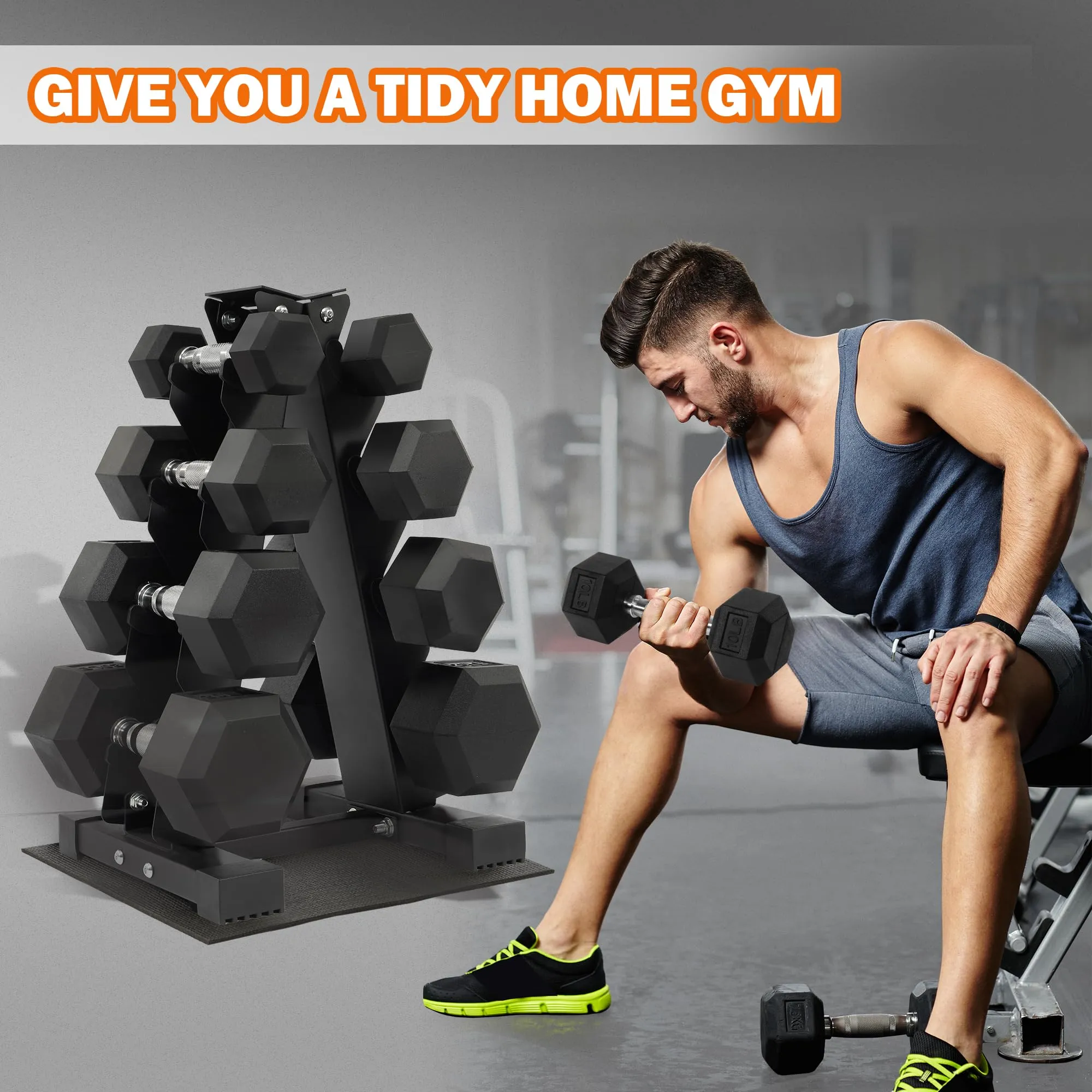 Fitvids Dumbbell Set with Rack, Rubber Coated Hex Dumbbell Weights in 100lbs, 5, 10, 15, 20lbs Pair