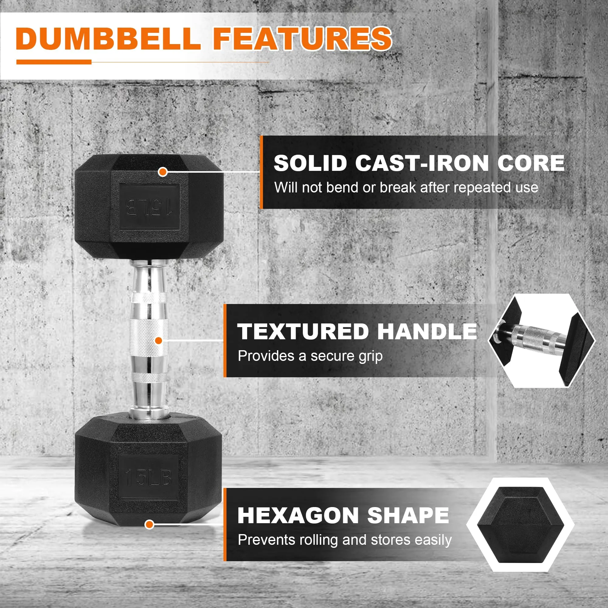 Fitvids Dumbbell Set with Rack, Rubber Coated Hex Dumbbell Weights in 100lbs, 5, 10, 15, 20lbs Pair