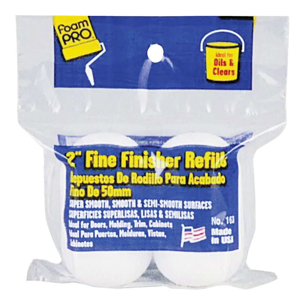 FOAMPRO 163 Roller Refill, 3/8 in Thick Nap, 2 in L, Foam Cover