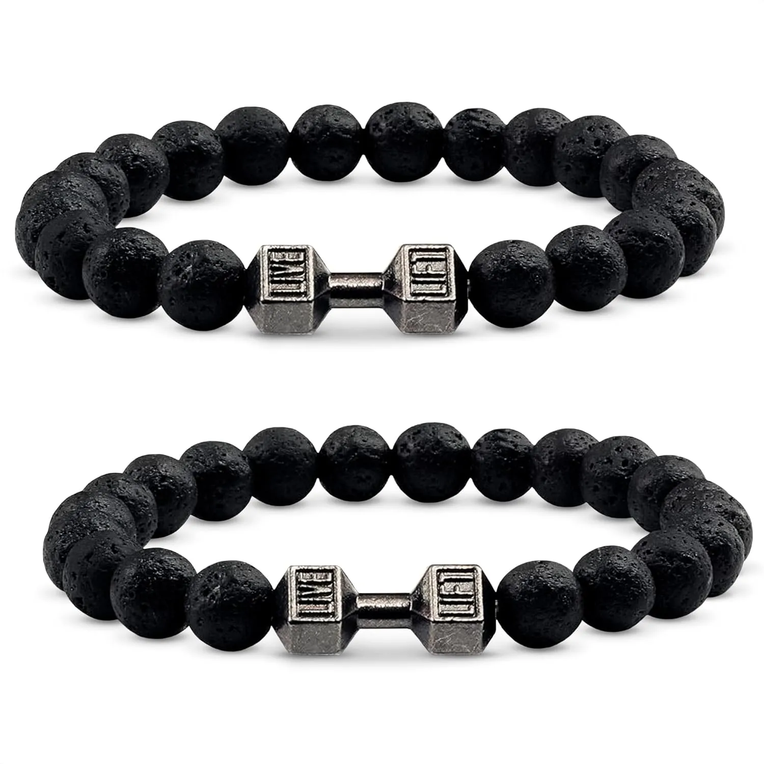Lava Rock Bracelet - Stylish Matching Beaded Bracelets for Men & Women with Trendy Dumbbells, Comfortable Elastic Rope - Soothing Diffuser Bead Bracelet Men & Women Exquisite Gift