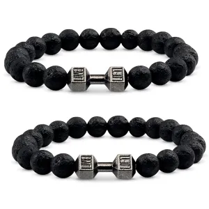 Lava Rock Bracelet - Stylish Matching Beaded Bracelets for Men & Women with Trendy Dumbbells, Comfortable Elastic Rope - Soothing Diffuser Bead Bracelet Men & Women Exquisite Gift