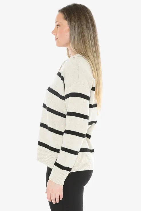 Stripe Collar Pullover - Wishbone/Blk