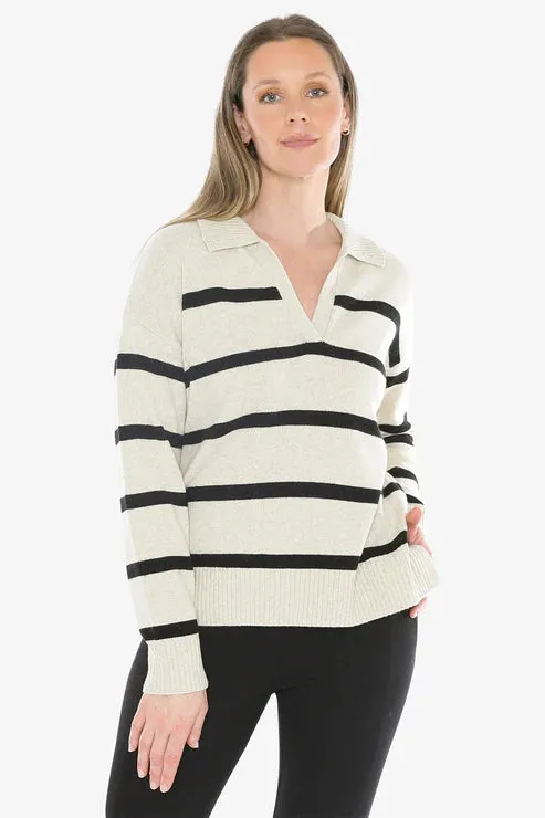 Stripe Collar Pullover - Wishbone/Blk