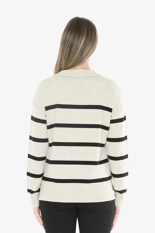 Stripe Collar Pullover - Wishbone/Blk