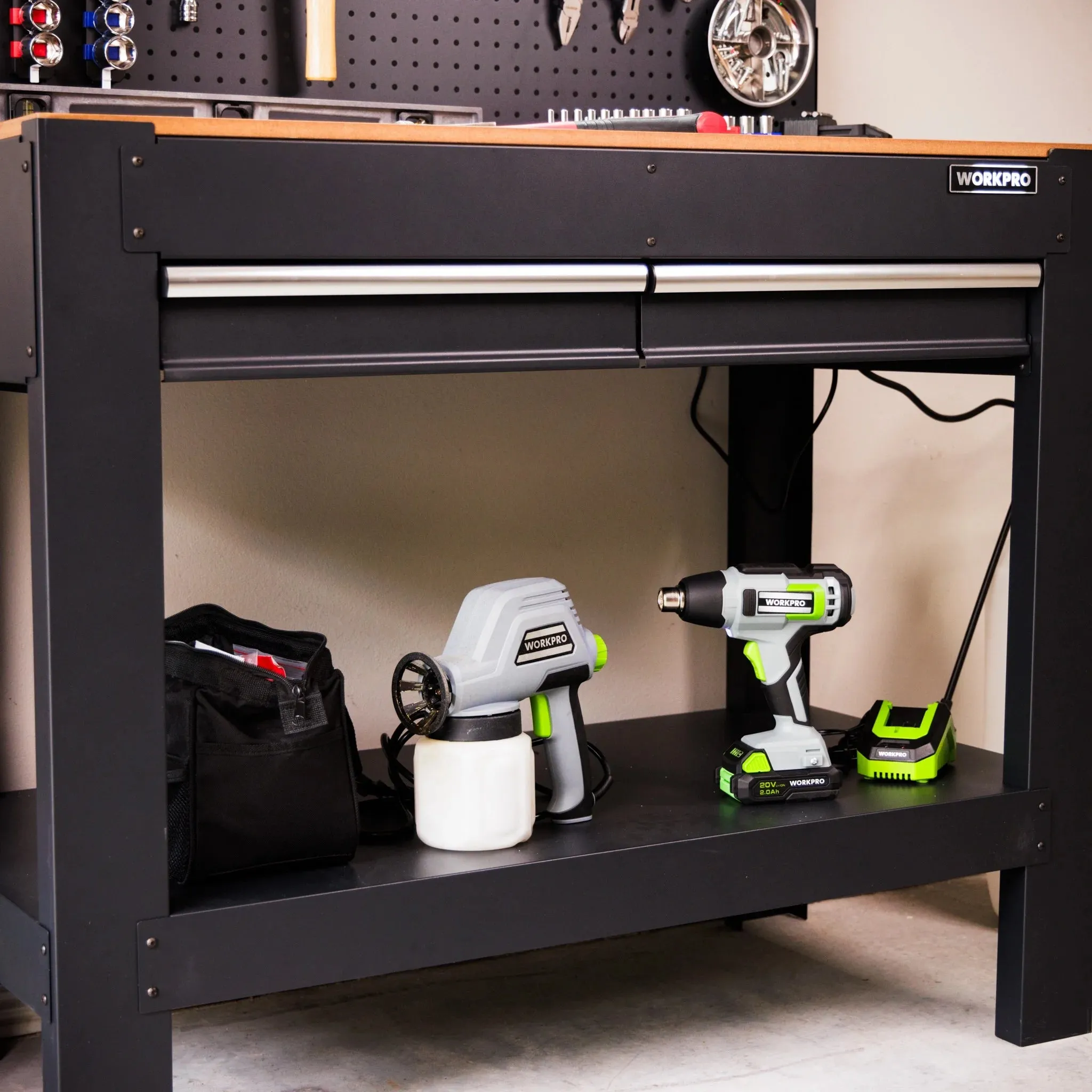 Workpro 45-in Multipurpose Workbench with LED Light & Power Strip, Steel
