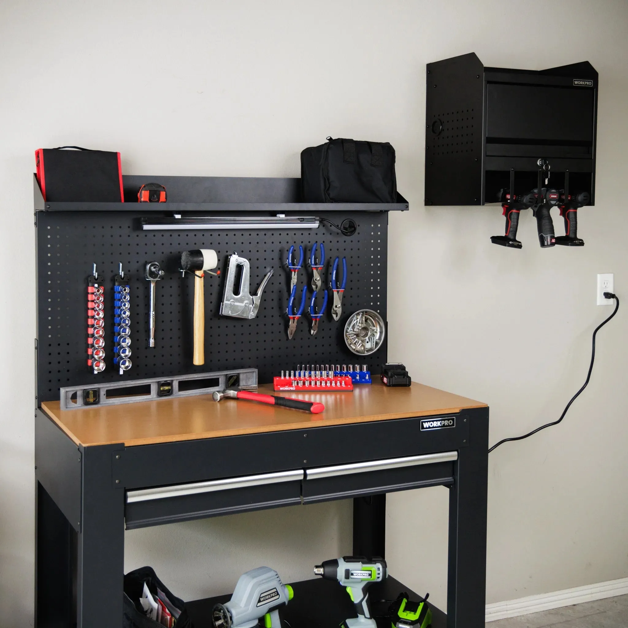Workpro 45-in Multipurpose Workbench with LED Light & Power Strip, Steel