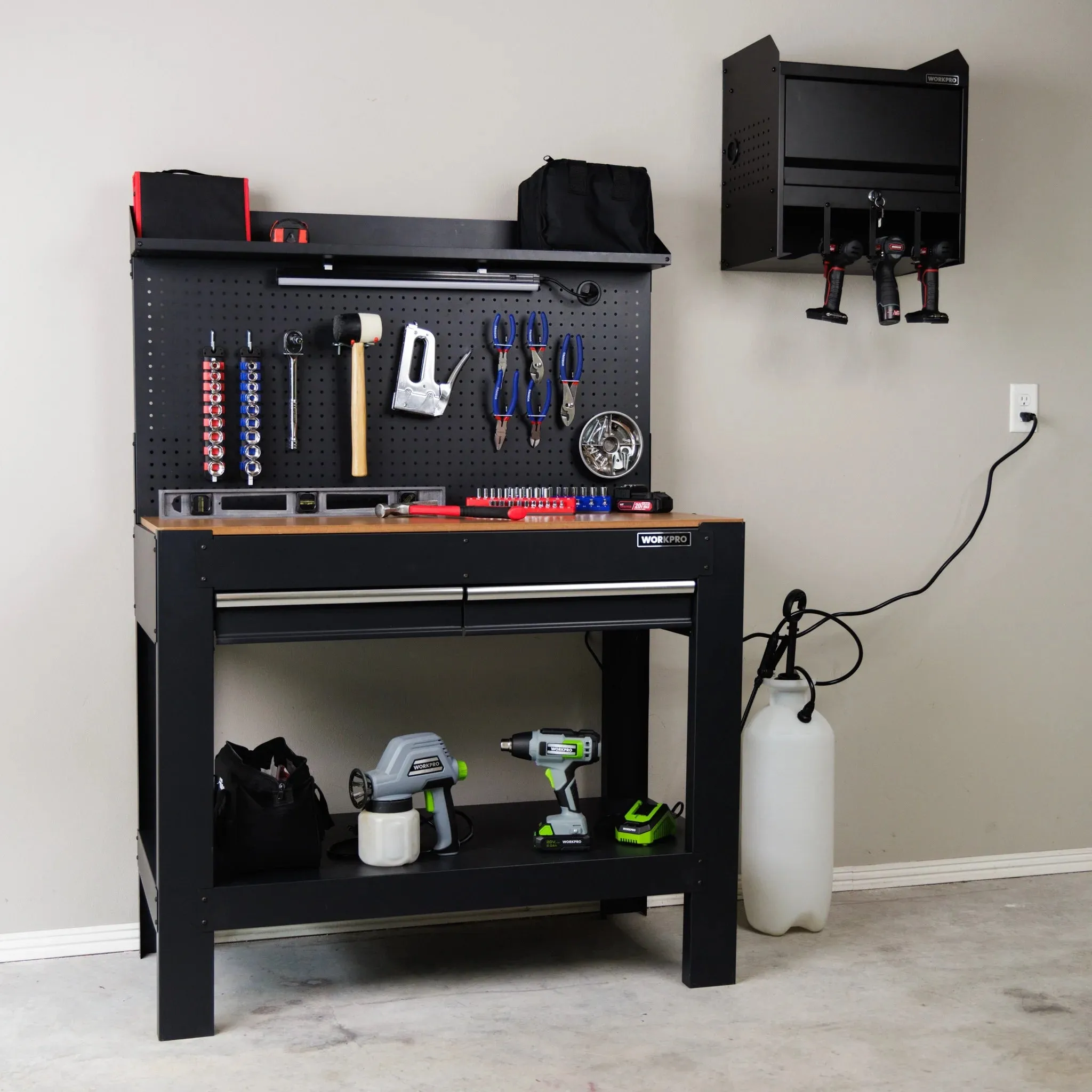 Workpro 45-in Multipurpose Workbench with LED Light & Power Strip, Steel